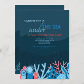 Arrière - plan de corail Invitation de fête d'anni (Devant / Derrière)