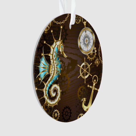 Arrière - plan en bois avec cheval de mer mécaniqu (devant)