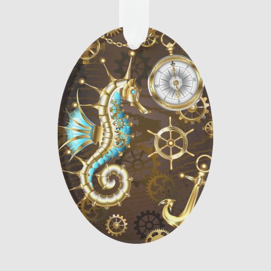 Arrière - plan en bois avec cheval de mer mécaniqu (devant)