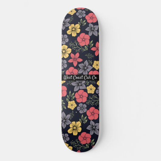 Arrière - plan noir et Fleurs colorées Skateboard (Recto)