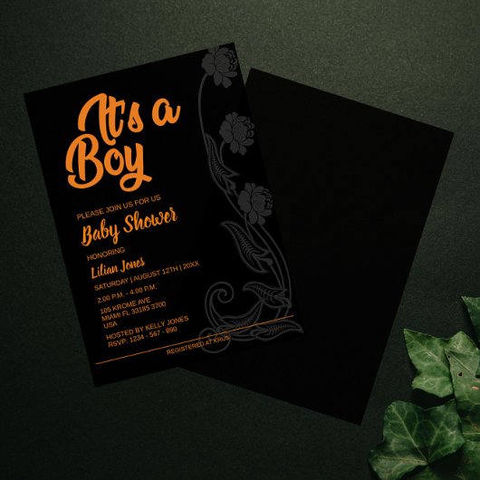Arrière - plan noir Flower Invitation Baby shower