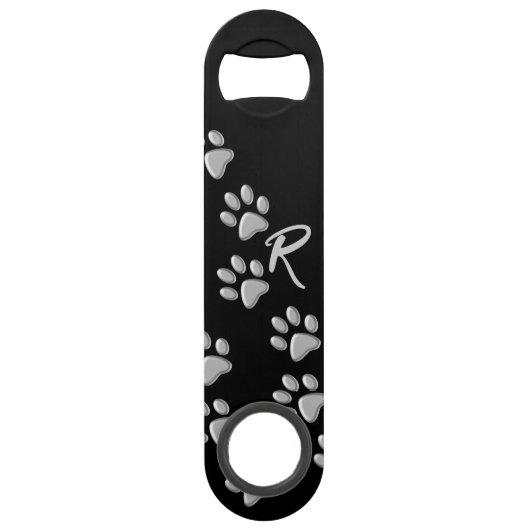 Arrière - plan noir Silver Dog Paws Motif d'impres (Devant)