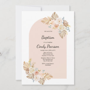 Arrière - plan rose, baptême boho invitation pour