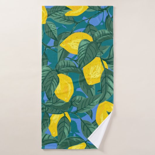 Arrière - plan sans couture avec citrons et feuill (Serviette de bain)