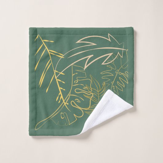 Arrière - plan vert feuille d'or chic (Gant de toilette)