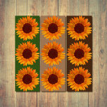 Arrière - plans rustiques de Sunflower Pop Art et<br><div class="desc">Joli tournesol jaune orange et marron rustique sur trois arrière - plans de couleur différente. Un panneau est vert foncé,  un est bronzé et un est brun foncé.</div>