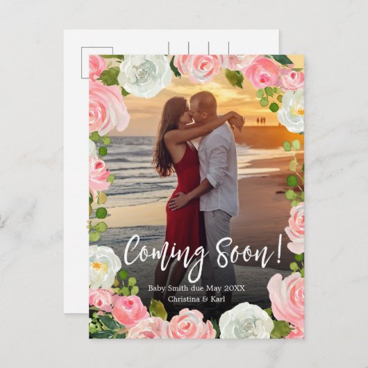 Arrive Bientôt Carte Postale d'Annonce de Grossess (Devant / Derrière)