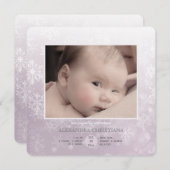 Arrivée d'hiver Sq Rose. Faire-part de naissance p (Devant / Derrière)