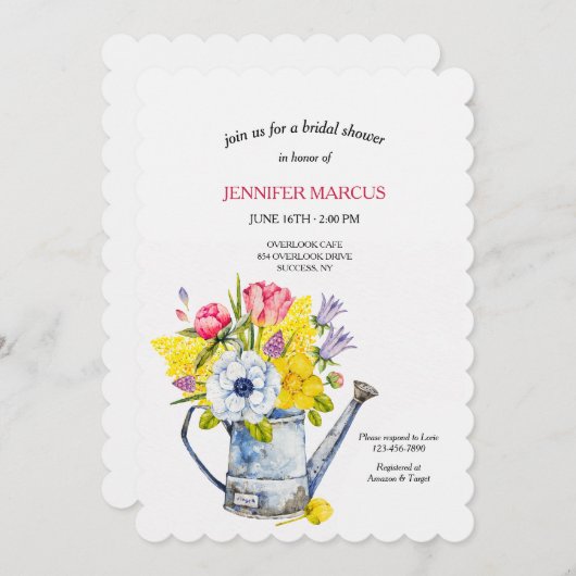 Arrosage Can Bouquet Douche Invitation (Devant / Derrière)