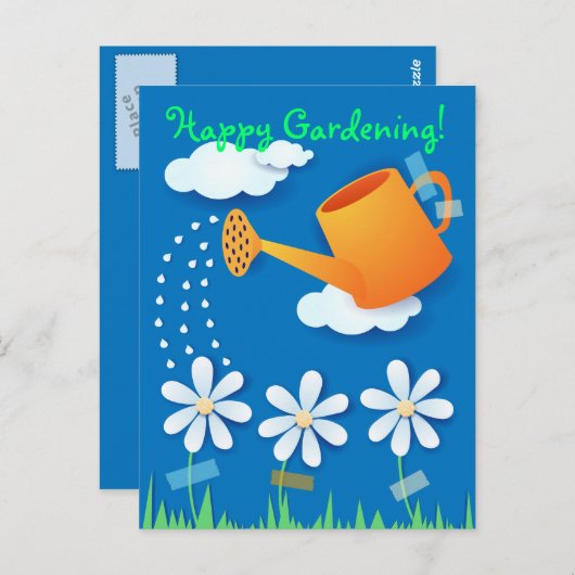 Arrosage et fleurs, carte postale (Devant / Derrière)