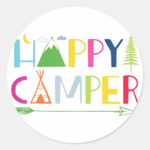 Arrow Camper Happy Summer Camp Camping Gift Mannen Ronde Sticker