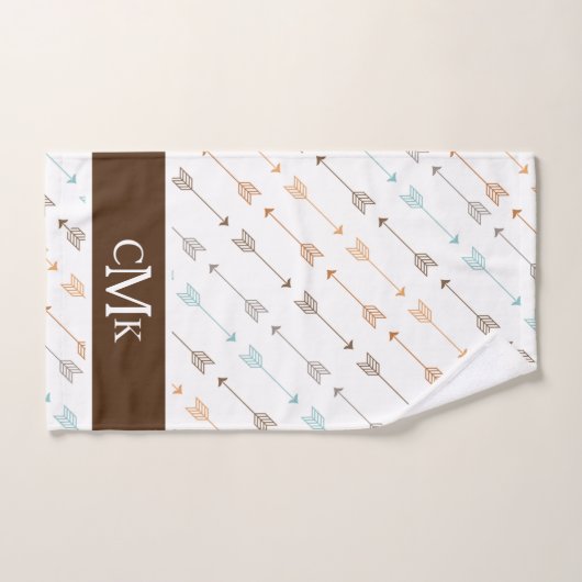 Arrow Tribale Brown et Turquoise chic Monogramme (Serviette à main)