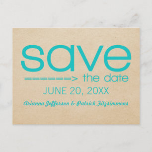 Arrow Typografie Save the Date Briefkaart, Aqua Aankondigingskaart