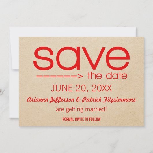 Arrow-Typografie Save the Date, Red Date (Voorkant)