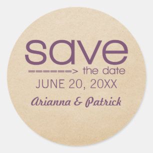 Arrow Typografie Save the Date Stickers, Violet Ronde Sticker