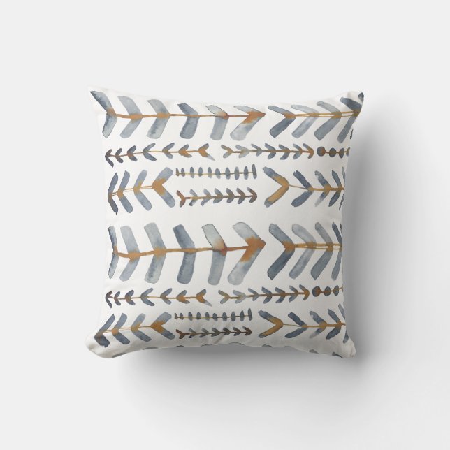 Arrowroot Geometric Waterverf Pattern Indigo Kussen (Voorkant)