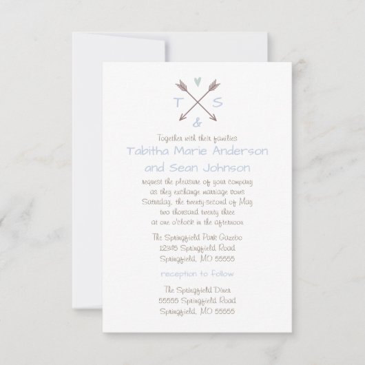Arrows Blue Heart - Invitation de mariage et de ré (Devant)