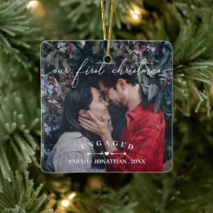 Arrows & Heart First Kerstmis Engaged Foto Keramisch Ornament