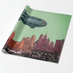 ART 1930'S BLIMP NEW YORK CITY SKYLINE JOUW TEKST CADEAUPAPIER