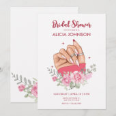 Art à ongles floral nuptiale Invitation douche nup (Devant / Derrière)