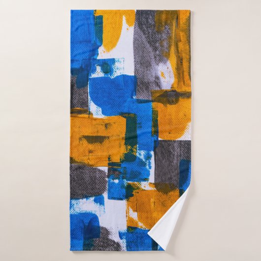 Art abstrait bleu, orange et gris (Serviette de bain)