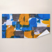 Art abstrait bleu, orange et gris (Serviette de bain)