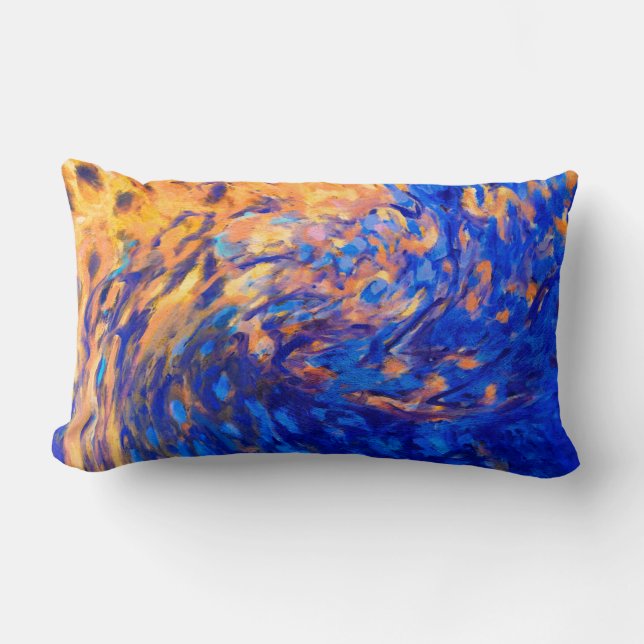 Art abstrait coussin moderne bleu et jaune (Recto)