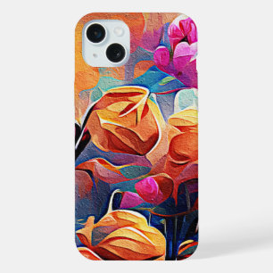 Art Abstrait Floral Fleurs Orange Rouge Bleu