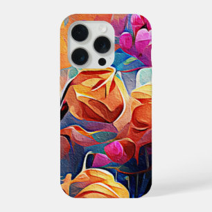 Art Abstrait Floral Fleurs Orange Rouge Bleu