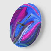 Art abstrait horloge feuille bleu rose (Angle)