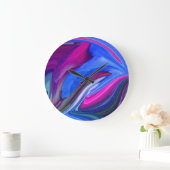 Art abstrait horloge feuille bleu rose (Maison)