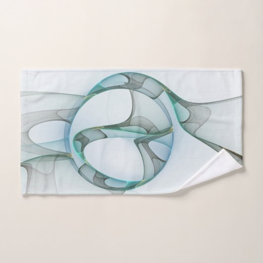 Art Abstrait moderne Fractal Bleu Turquoise Gris (Serviette à main)