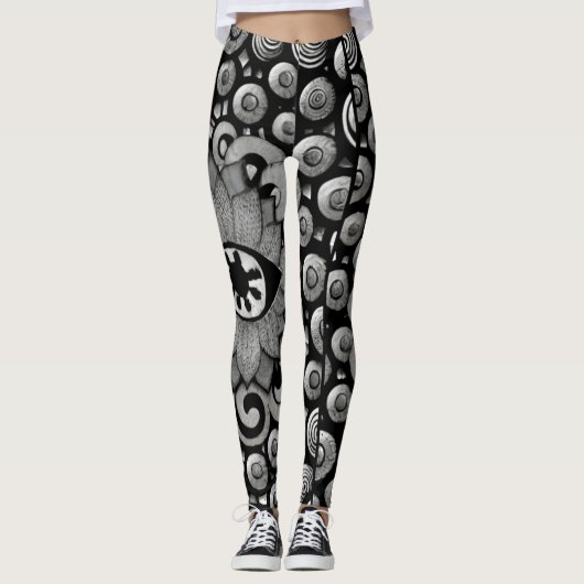 Art abstrait motif leggings noirs et gris (Devant)