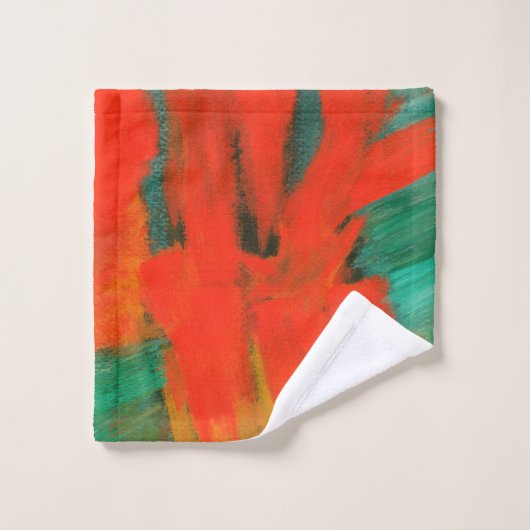 Art abstrait peignant le vert orange rouge d'or (Gant de toilette)