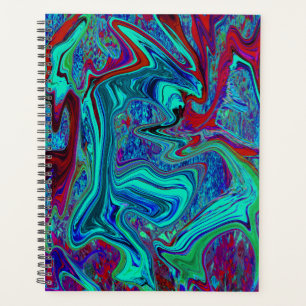 Art abstrait rétro groovy en bleu et rouge