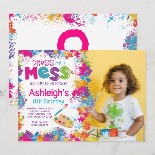 Art Anniversaire Invitation de fête avec photo (Devant / Derrière)