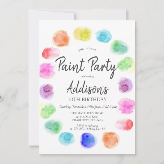 Art Anniversaire Invitation, Peinture Invitation A (Devant)