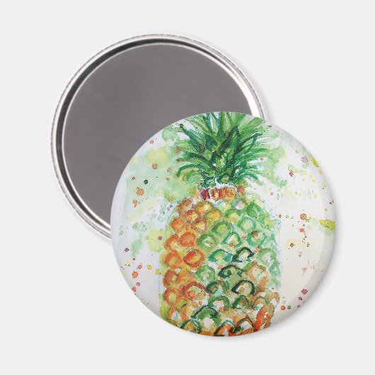 Art Aquarelle Ananas Magnet Vert Citron (Recto/Verso)