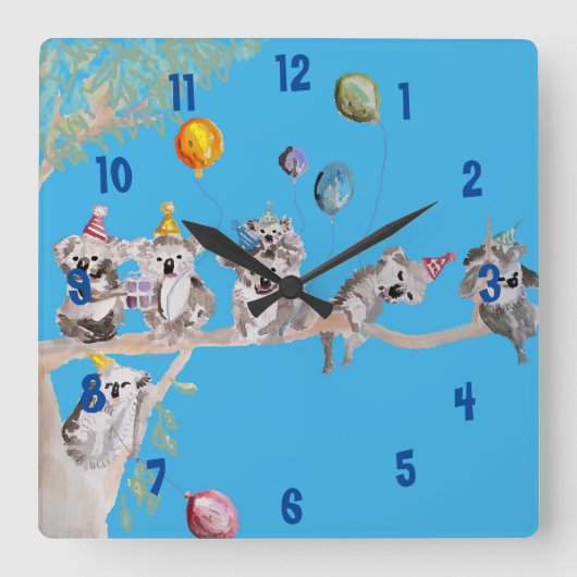 Art aquarelle de koala Horloge de nurserie bleue p (Recto)