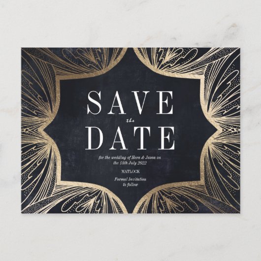 Art Art Art Nouveau-houtskool en Gold Save the dat Briefkaart (Voorkant)