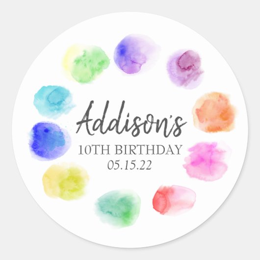 Art Birthday Invite, Paint Birthday Invitation, in Ronde Sticker (Voorkant)