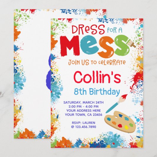 Art Birthday Party Invitation Kaart (Voorkant / Achterkant)