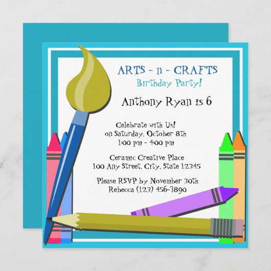 Art Birthday Party Kaart (Voorkant / Achterkant)