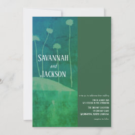 Art Blauw Groene Bloem Unieke Huwelijksuitnodiging Kaart