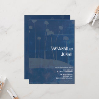 Art Blue Flower Unieke bruiloft uitnodiging