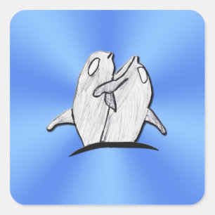 Art by Kids - Dolphins Hugging Stickers Carré