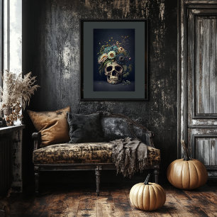 Art crâne floral - Poster gothique de style Vintag