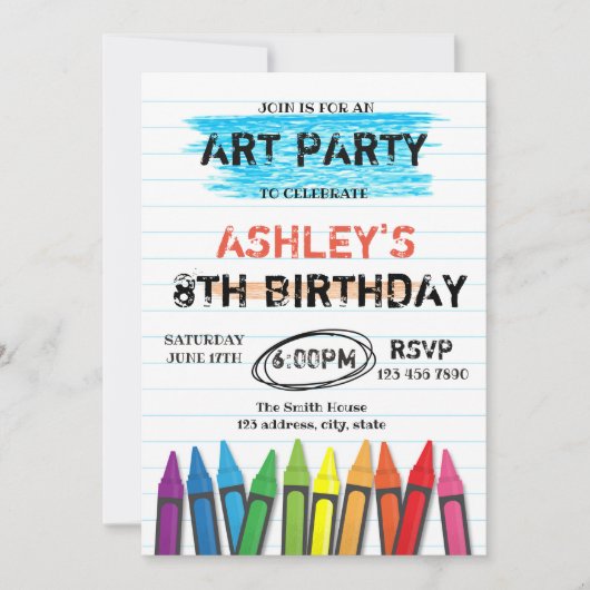 Art crayon anniversaire invitation (Devant)