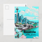 Art de carte postale de voyage à Seattle, Skyline  (Devant / Derrière)