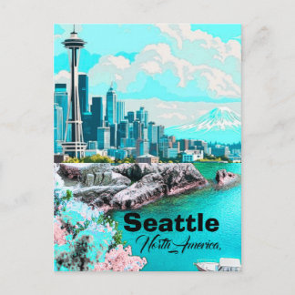 Art de carte postale de voyage à Seattle, Skyline